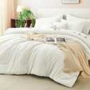 CozyLux Queen Comforter Set Ivory, 7 Pieces Bed in a Bag Queen Size Comforter Set with Sheets, Bedding Sets with Down Alternative Comforter, Fitted Sheets, Flat Sheets, Pillow Shams and Pillowcases