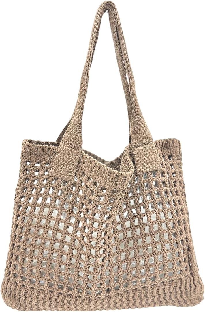ENBEI Women's Beach Tote Bag, Crochet Knit Hollow Design, Stylish Tote for Beach,Travel and Everyday Use Aesthetic Handbag