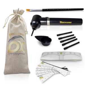 BROWSXPERT Electric Mixer Kit  Pigment Mixer Machine, 5 Mixing Sticks Stirring Tool for Pigment, Henna & Tinting + Bowl, Brush, 6 Stencils & 3 Sticky Rulers  Skin Prep & Mapping Accesories