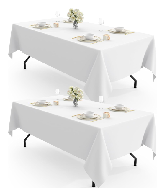 12pcs Pureegg Rectangle Table Cloth 60" x 102" Durable Polyester Tablecloth Offers Reusable & Washable Protection, Ideal for Outdoor Party, Picnic, Wedding, Banquet and Birthday, 12 Pack, White