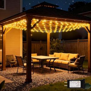 LitHome 10 x 10FT Gazebo Net Lights Outdoor, 200 LED Gazebo Lighting Waterproof, 8 Modes Connectable Net Lights with Timer, Warm White Christmas Mesh Light Plug in for Bushes, Pergolas, Garden Decor