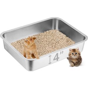Stainless Steel Cat Litter Box, 15.7"11.8"4" Metal Litter Pan, Small Litter Box for Little Cats Kittens, Easy Cleaning