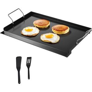 VEVOR Carbon Steel Griddle, Flat Top Plate, Griddle for BBQ Charcoal/Gas Gril with 2 Handles, Rectangular Flat Top Grill with Extra Drain Hole for Tailgating and Party
