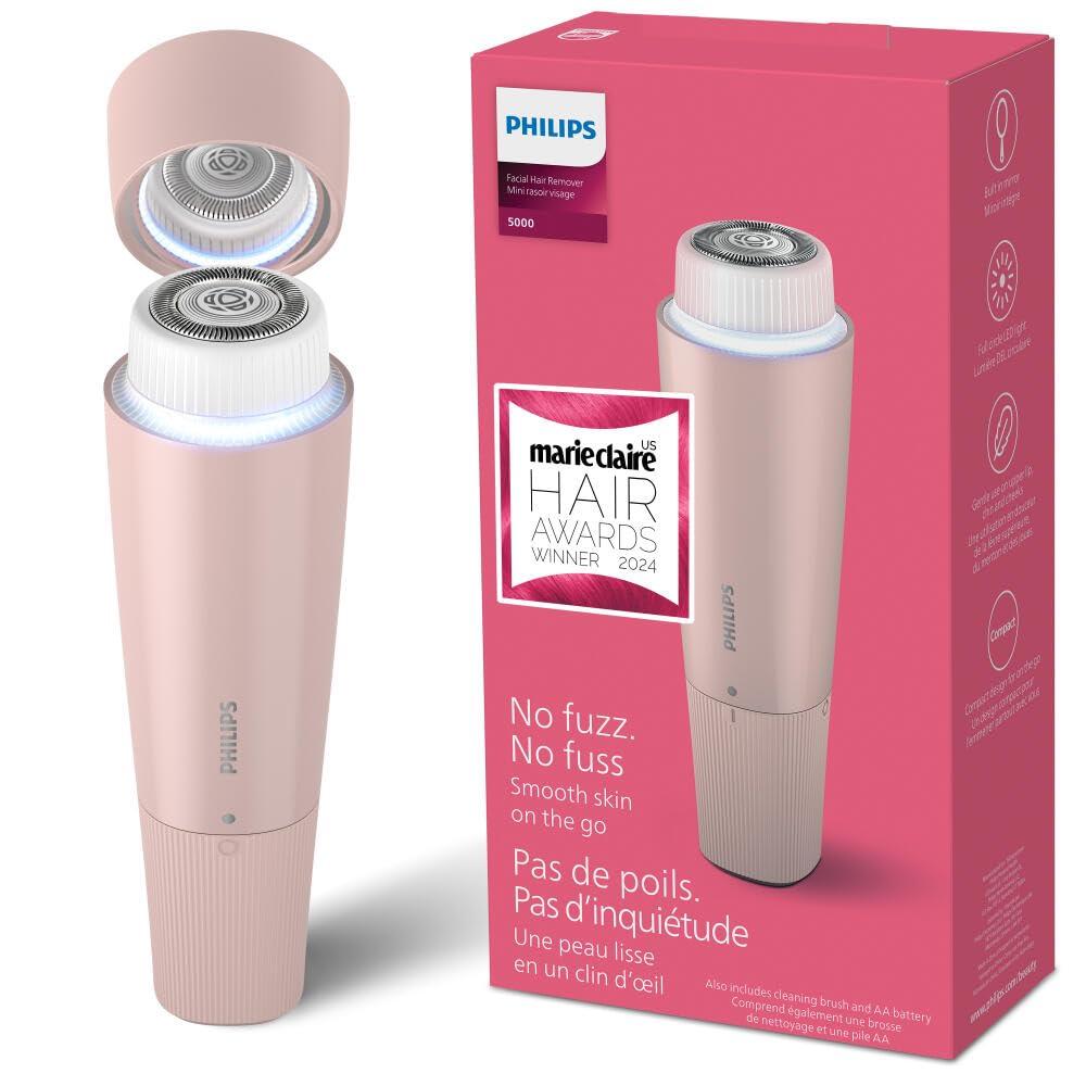 Philips Facial Hair Remover 5000 Series, Personal Groomer for Women, Cordless and Compact, with Hypoallergenic Head, Gentle and Quick Facial Hair Removal, Easy Touch-Ups, Model BRR454/00, (Pack of 1), Pink