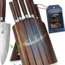 Knife Set 7 Piece Japanese Style Kitchen Knife Set With Foldable Magnetic Acacia Wood Block Sharp High Carbon Stainless Steel Knives Set for Kitchen with Anti-slip Ergonomic Handle, Ideal Gift