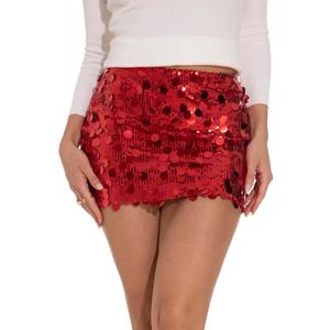 GUANYY Mini Sequin Skirt for Women Sexy Stretchy Pencil Bodycon Night Out Party Club Sparkly Skirts (Red)