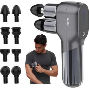 Massage Gun, Deep Tissue Percussion Mini Massage Gun with Double-Head, Portable Handheld Massager for Athletes, Ideal for Relaxation and Relieving of Soreness and Stiffness