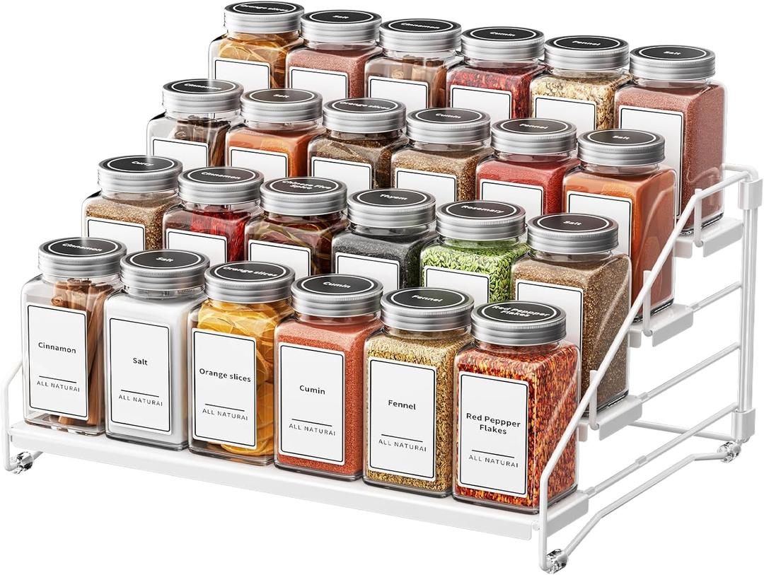 Tiered Spice Rack, 4 Tier Spice Shelf Organizer for Cabinet, Spice Rack Organizer, Depth Adjustable Seasoning Rack Organizer for Cabinet, Countertop, Pantry, Metal, White (1 Pack) Tiered Spice Rack, 4 Tier Spice Shelf Organizer for Cabinet, Spice Rack Organizer, Depth Adjustable Seasoning Rack Organizer for Cabinet, Countertop, Pantry, Metal, White (1 Pack)