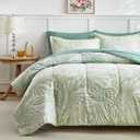 AIKASY Blue Green King Comforter Set with Sheets,Bed in a Bag 7-Pieces,Palm Tree Totem Printing Design,Ultra Soft Down Alternative All Season Bedding Set(King, Blue Green)