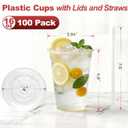 Ginkgo 100 Pack - 16 oz Clear Plastic Cups with Lids and Straws, Leak-Proof & Sturdy, Disposable Iced Coffee Cups for Smoothie, Cold Drinks