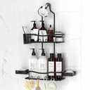 Shower Caddy Hanging, Rustproof Shower Caddy Anti-Swing Shower Organizer Over Showerhead No Drilling Shower Racks with Soap Holder Multi Hooks Bathroom Storage for Shampoo Sponge, Black