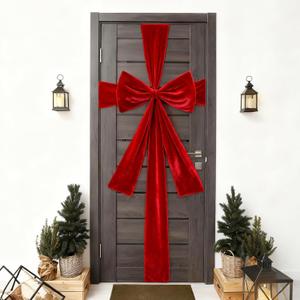23.6 x 31.5 Inch Extra Large Red Velvet Christmas Bow with 30 ft Ribbon for Front Door Christmas Giant Wreath Cover for Tree Fireplace Indoor Outdoor Party Supplies Xmas Party Decorations