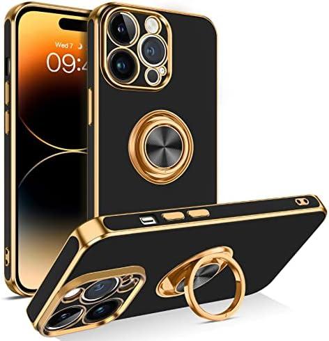 BENTOBEN for iPhone 14 Pro Max Case, Slim Lightweight 360° Ring Holder Kickstand Support Car Mount Shockproof Women Men Non-Slip Protective Case for iPhone 14 Pro Max 6.7", Black/Gold,Was used
