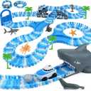 Ocean Race Track Toy Set for Kids - Birthday Gifts for Boys Age 3 4 5 6 7 Years Old, 240+ PCS Flexible Track Set with Vehicles and Shark Head Tunnel, Creative Building Playset