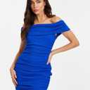 Women's Sexy  Sleeveless Mesh Ruched Cocktail Party Midi Bodycon Dress  Blue L
