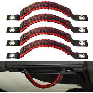 Sidaqi 4 x Paracord Grab Handles Compatible with Wrangler JK JKU JL JLU JT Accessories Universal Roll Bar Grab Handles Replacement for Wrangler Grip Handle (Red) (Red)
