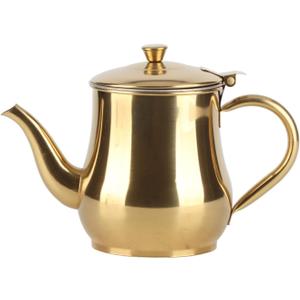 17oz 500ml Stainless Steel Teapot with Removable Infuser, Stovetop Dishwasher Safe Gooseneck Small Tea Pots for Loose Leaf & Tea Bags (Gold)