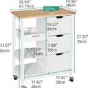 YITAHOME Small Solid Wood Top Kitchen Island Cart on Wheels with Storage, Rolling Portable Dining Room Serving Utility Carts Mobile Movable with 3 Drawers Cabinet, Oak & White, 14.96"D x 26.69"W x 33.07"H