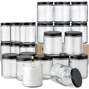 24 Pack, 8 OZ Thick Glass Jars with Metal Lids, Clear Round Candle Making Jars,Empty Food Storage Containers, Mason Canning Jar For Spice, Powder, Liquid, Sample, Lotion, Cosmetic, Dishwasher Safe