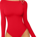 OQQ Bodysuits for Women Boatneck Long Sleeve Basic Stretch Classic-Fit Tops Sexy Bodysuit M