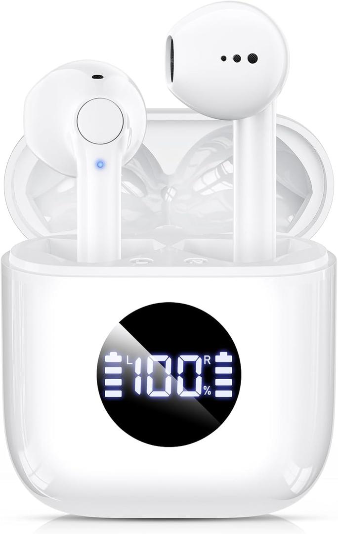 Wireless Earbuds, Bluetooth 5.3 Headphones with Charging Case, Lightweight in-Ear Stereo Earphones with Mic for Android/iOS Cellphone, Waterproof Cordless Earphones for Sports-Ivory White