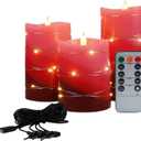 Flashless Candle Rechargeable LED Light String USB Power Remote Control Electronic Candle Light 3-Piece Set (Gradient Red)