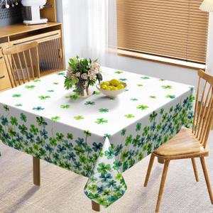 St. Patrick's Day Tablecloth 52x52 Inch Square Green Lucky Shamrock Table Cloths Farmhouse Irish Dust-Proof Spill Proof Rustic Table Covers for Spring Holiday Party Dining Kitchen Tabletop Decor