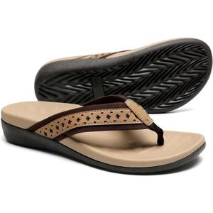 MEGNYA Womens Orthopedic Sandals with Arch Support, Summer Plantar Fasciitis Flip Flops for Flat Feet, Comfortable Cushioned Foam Slippers for Outdoor Beach (8, W2-brown)