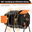 45 Gallon (170L) Compost Tumbler Outdoor, Dual Chamber Compost Bin with 360 Rotating Design, Adjustable Vents, Easy Assembly, Large Openings for Kitchen, Garden & Yard Waste