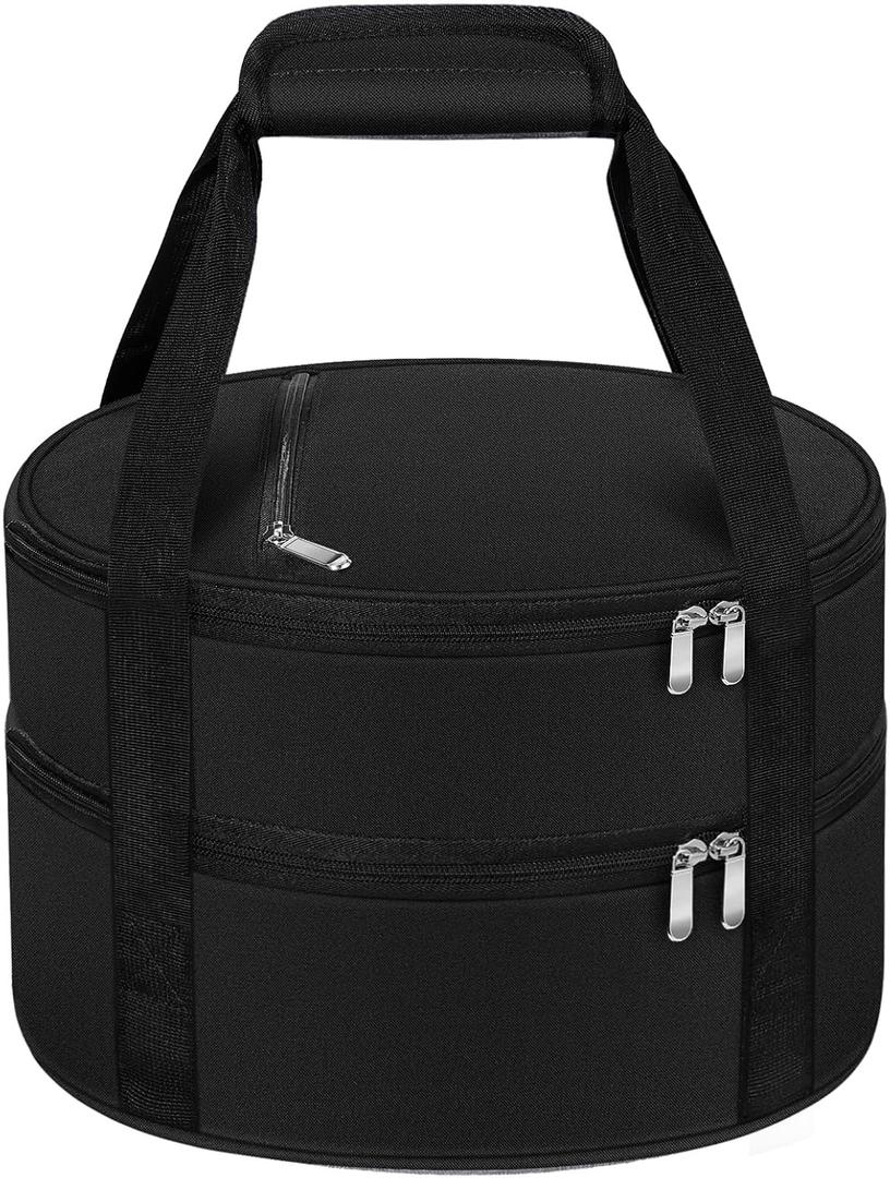 MIAOJIE Round Double Insulated Casserole Carrier, Pie Carrier Bag, Portable Casserole Carrier for Hot or Cold Food Lunch Tote, Lunch Bag for Parties Picnic, Fits 12.5" Baking Dish, Black