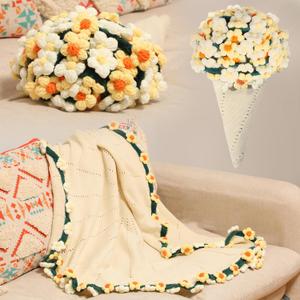 Tiamon Crochet Flower Blanket Finished Daisy Handmade Knitted Round Roll Up Blanket Creative Gifts for Women Girls Birthday Wedding Baby Shower Christmas Anniversary Funny Presents (43.3 Inch,Daisy)
