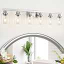 Bathroom Vanity Light, 6-Light Nickel Modern Matte Wall Sconce Lighting with Clear Glass Shade, Wall Lights,Bath Vintage Wall Mounted Lamps for Mirror Bedroom Living Room