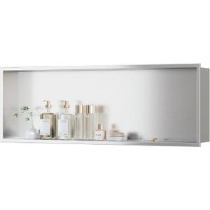 Qeke Stainless Steel Shower Niche 36" X 12", No Tile Needed Wall Niche, Recessed Shower Shelf for Bathroom Storage, Brushed Nickel