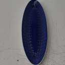 Euro Ceramica Peacock Collection Crackleglaze Serveware Trays, 13" Oval Appetizer Platter, Feather Geometric Pattern, Blue