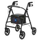 Medline Lightweight Aluminum Rollator Walker for Adult Mobility Impairment, Black, 300 lb. Weight Capacity, 8" Wheels, Foldable, Adjustable Handles, Walker for Seniors
