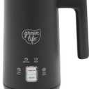 GreenLife Ceramic Electric Milk Frother, 10oz, 4-in-1, Auto Hot and Cold Foam, Dense and Light Foam, PFOA and PFAS Free, Cordless Milk Warmer and Steamer for Latte, Coffee, Black