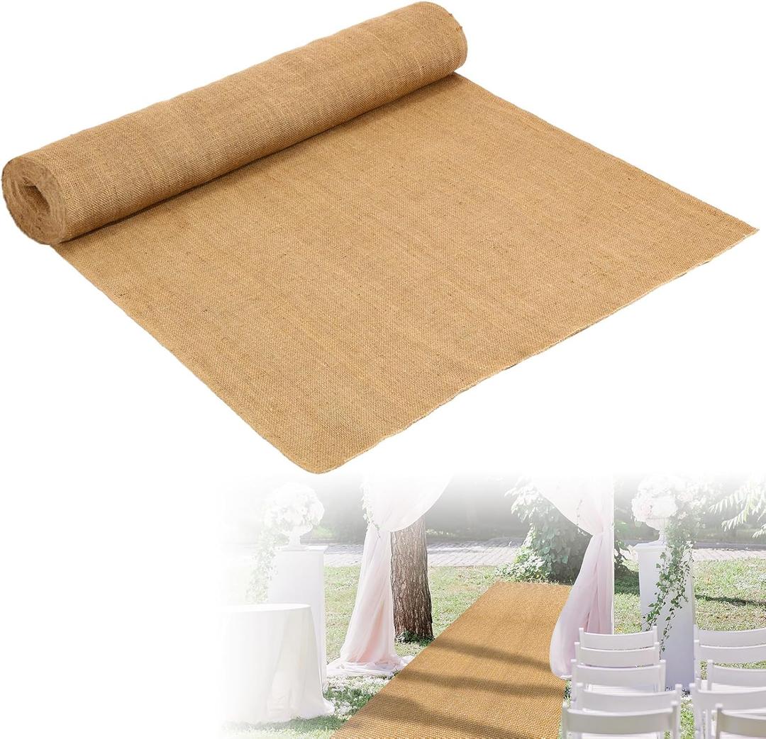 Tudomro 40 Inch x 50 Ft Extra Long Natural Burlap Wedding Aisle Runner Outdoor Jute Burlap Aisle Runner for Wedding Ceremony Rustic Indoor Carpet for Walkway (Elegant Style) (3'4" x 50' (NA))
