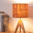 EDISHINE Small Table Lamp, Wooden Tripod Nightstand Lamp with Bark Linen Shade, Farmhouse Bedside Lamp for Nursery, Bedroom, Kids Room, Office, Reading Desk, 14.2 Inch, E26 Socket, ON/Off Switch