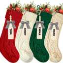 18 Inches Personalized Christmas Stockings: 4 Pack Ivory Red Green Khaki Knit Christmas Stockings Set with Name Tags Christmas Decor Neutral Xmas Decorations Holiday Farmhouse Indoor Home Decor
