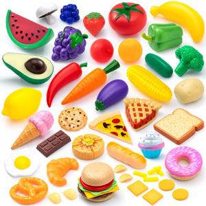 Joyin 50 Piece Set of Kitchen Toys, Dinnerware, Dummy Fruits, Vegetables, Plastic Accessories for Children Educational Learning Toy, Role Play Gift, Easter Basket Stuffers