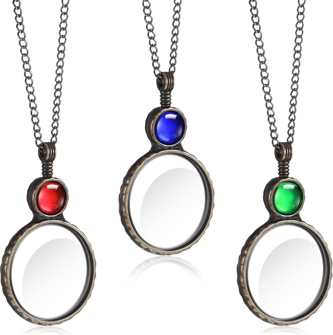Remerry Magnifying Glass Necklace for Women 10x Magnifying Monocle Necklace Pendant Vintage Reading Magnifier Lens for Book Newspaper Reading Classroom Gift Crafts Jewelry Accessory (3 Color)