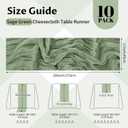 10 Pack Sage Green Cheesecloth Table Runner 17x108 Inch Semi Sheer Boho Gauze Cheese Cloth Table Runners, for Wedding Bridal Shower Birthday Party Home Decor Garden Farmhouse
