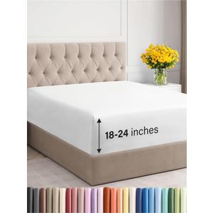 Extra Deep King Fitted Sheet - Hotel Luxury Single Fitted Sheet Only - Easily Fits 18 inch to 24 inch Mattress - Ultra Soft, Wrinkle Free w/Extra Deep Pockets - Easy-Care, Breathable & Comfy - White (01 - White)