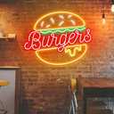 Burger Neon Sign Custom LED Dimmable Hamburger Neon Light Up Sign Home Wall Decor Fast Food Coffee Shop Restaurant Bar Decoration Size:20X15inch