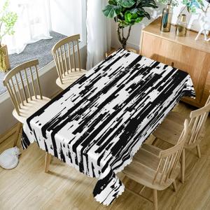 Baocicco Black and White Striped Fabric Waterproof Tablecloth Vintage Texture Grain Table Cloth Dust-Proof Table Cover Protector for Restaurant Picnic Camping BBQ Decorative for Home Decor 60x120 Inch