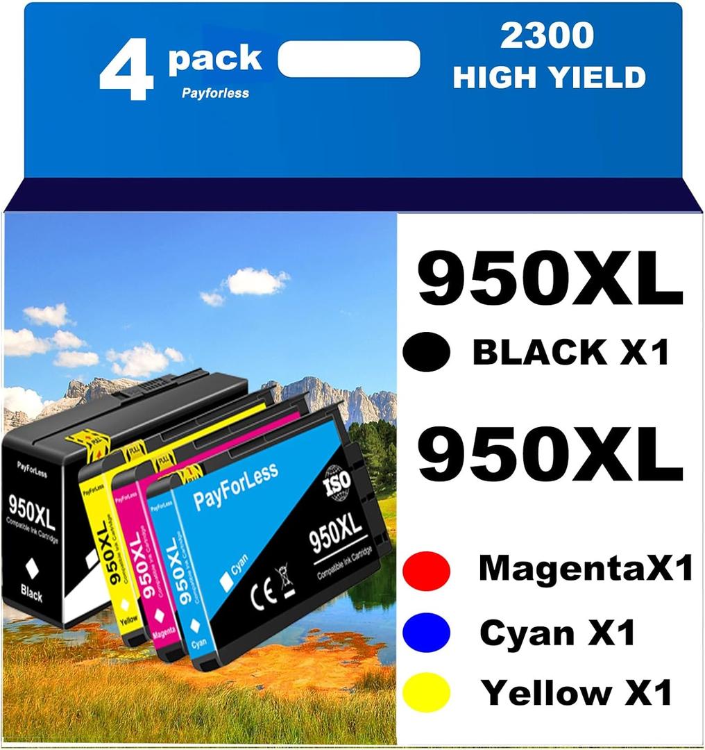 950XL 951XL Ink Cartridges Combo Pack for HP 950 XL 951 XL Replacement for HP OfficeJet Pro 8600 8610 8620 8100 8630 8660 8640 8615 8616 8625 76DW 251DW 271DW(1 Black, 1 Cyan, 1 Magenta, 1 Yellow)