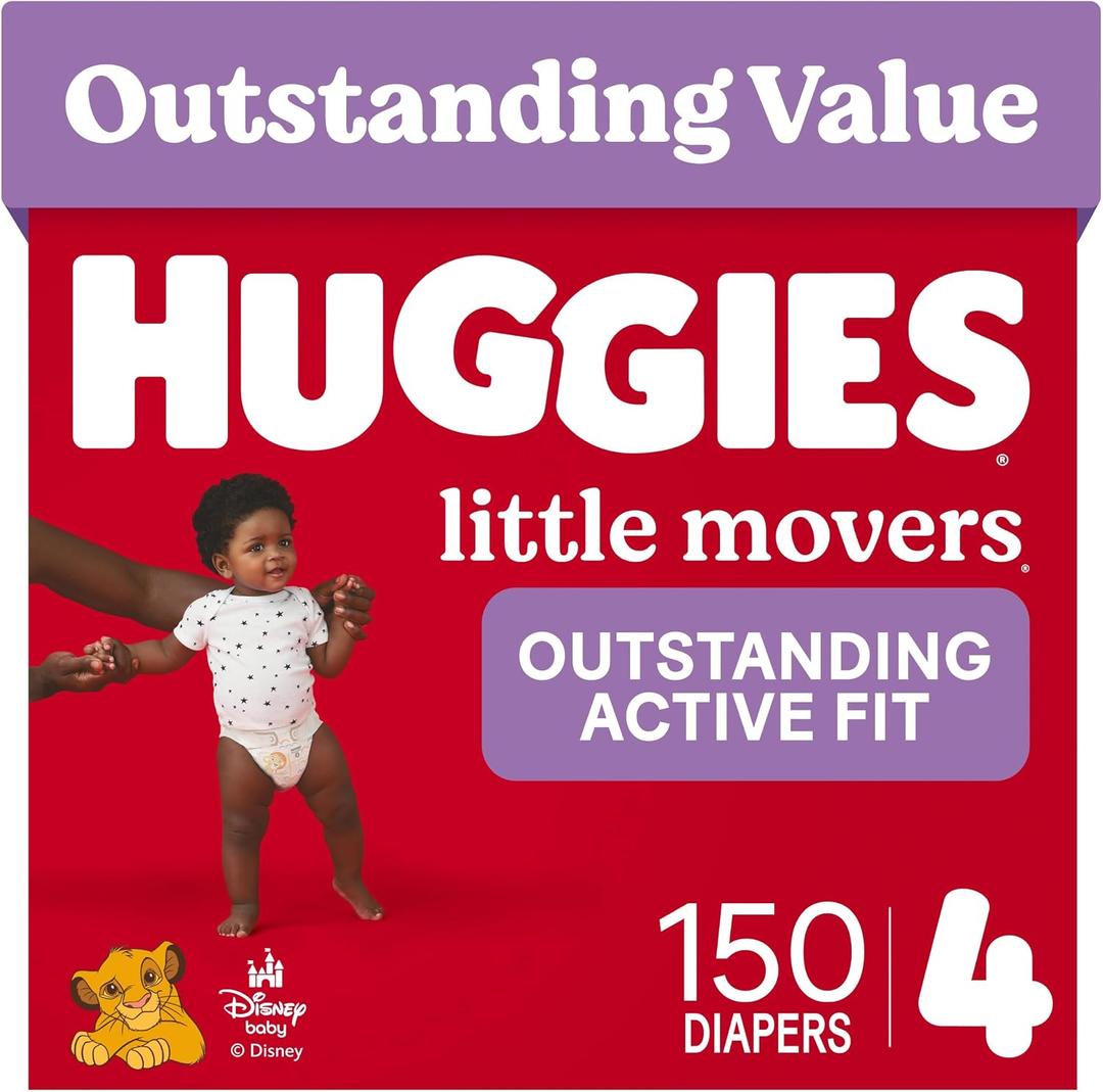 Huggies Little Movers Diapers Size 4, 150 Count (6 Packs of 25)
