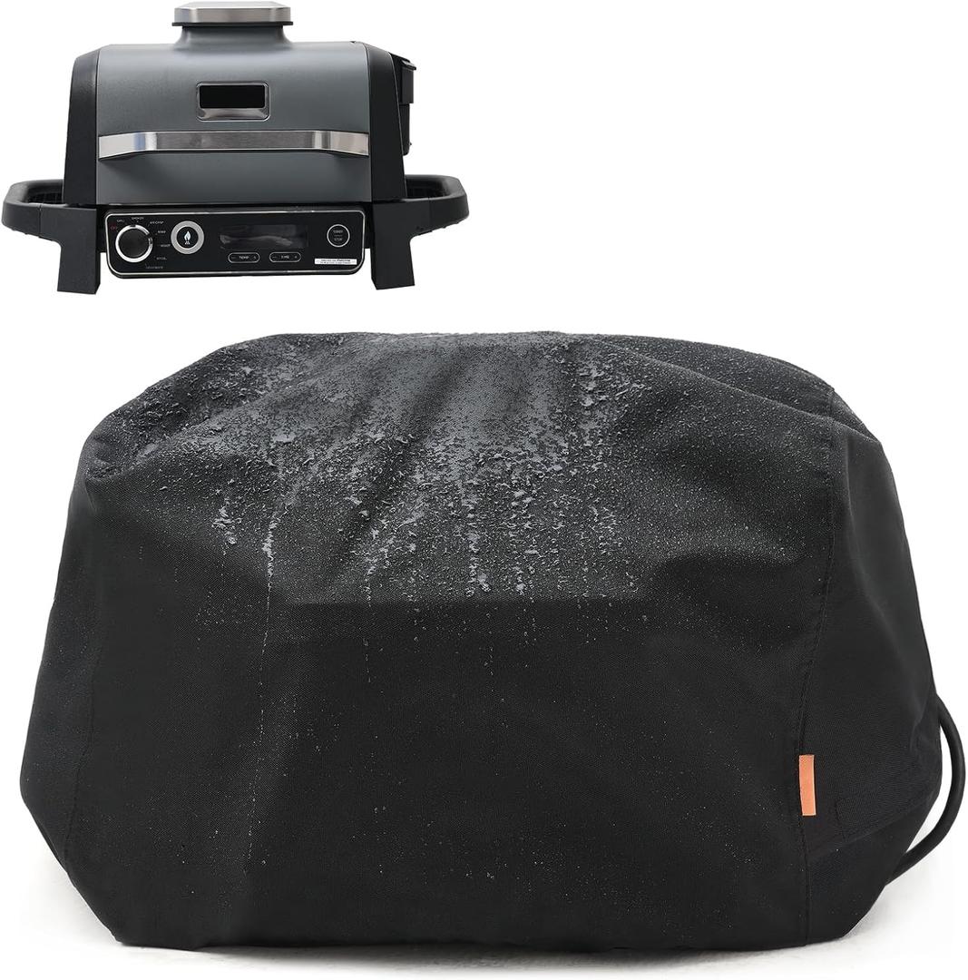 Waterproof Cover for Ninja Woodfire Outdoor Grill, Accessories for Ninja Wood Fire Smoker Grill OG700 Series, with Power Cord Storage Pocket, Windproof with Elastic Band Closure (Cover Only) (Black)
