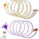 2pcs, Folded Cat Tunnel Spring, 10in Large Size Portable Cat Toy Spiral Tunnel, with Synthetic Feather and Toy Mouse Tunnel Spring Outdoor Puppy Kitten Generic (Striped Yellow, Purple)