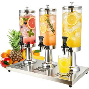 2.4 Gallon Beverage Dispenser, Hot & Cold Drink Dispenser with Stand & Drip Trays, Commercial Water Pitcher with Leakproof Spigot & Ice Core for Parties, Weddings, Buffets, Beer Serving
